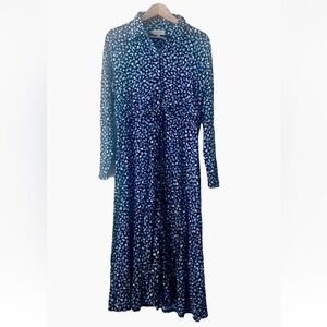 Hobbs London Blue Floral Long Sleeve Shirt Dress Womens 12 Cottagecore Feminine
